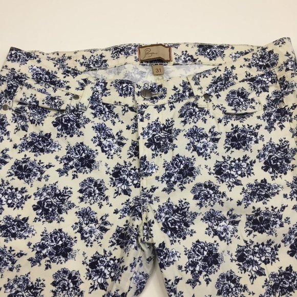 PAIGE Blue White Floral Print PEG 5 Pocket Logo Hardware Skinny Jeans - Picture 4 of 10